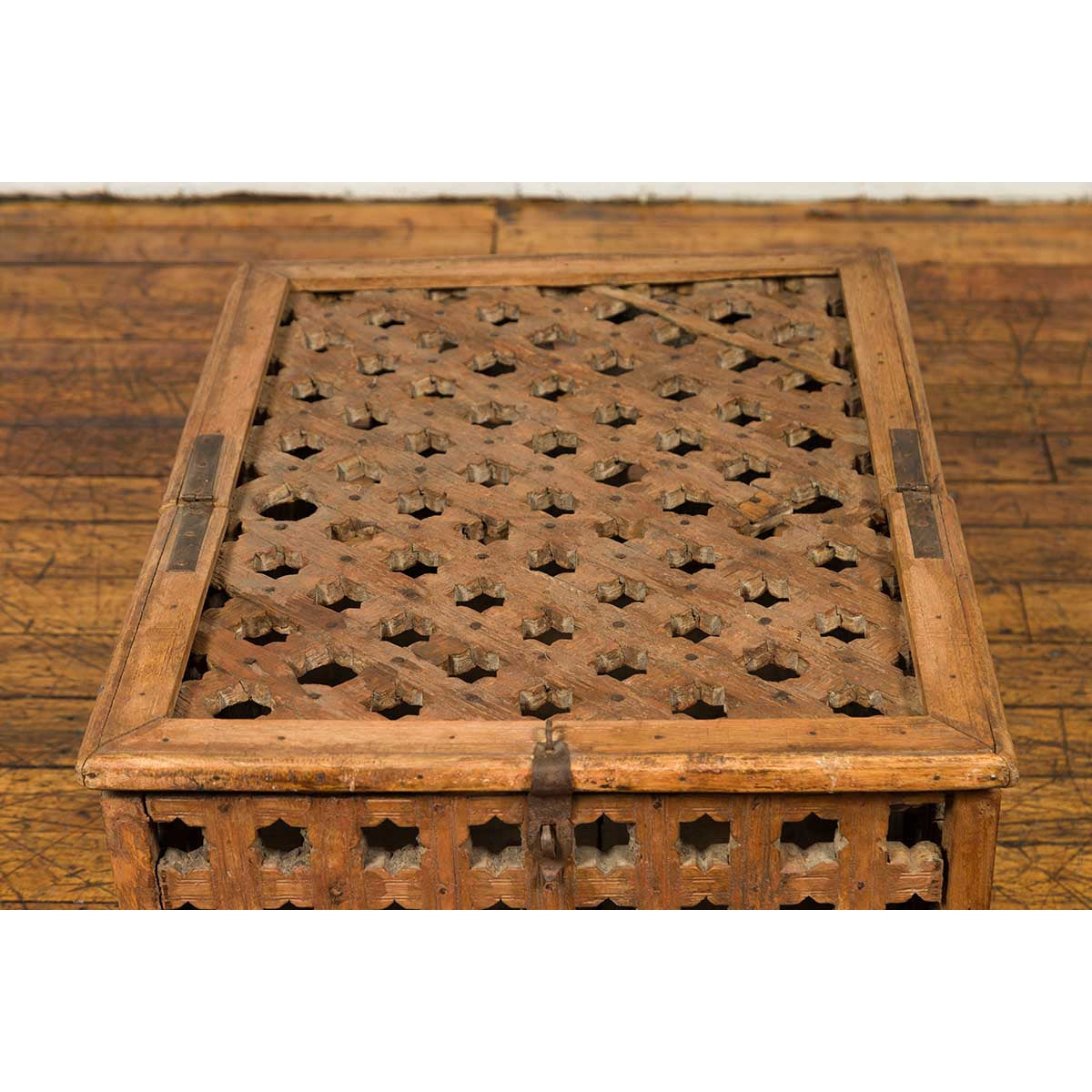 Rustic Indian Antique Food Box with Pierced Star Motifs and Bracketed Plinth-8. Asian & Chinese Furniture, Art, Antiques, Vintage Home Décor for sale at FEA Home