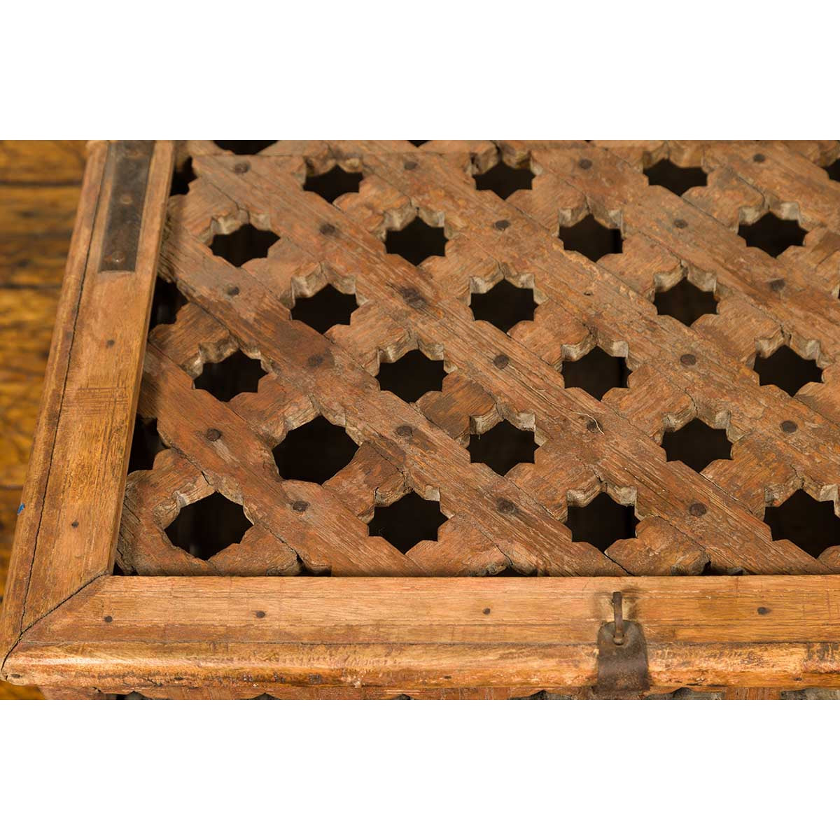Rustic Indian Antique Food Box with Pierced Star Motifs and Bracketed Plinth-6. Asian & Chinese Furniture, Art, Antiques, Vintage Home Décor for sale at FEA Home