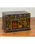 Chinese Antique Black Lacquered Dowry Chest with Polychrome Ceremonial Figures-2. Asian & Chinese Furniture, Art, Antiques, Vintage Home Décor for sale at FEA Home