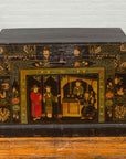 Chinese Antique Black Lacquered Dowry Chest with Polychrome Ceremonial Figures-3. Asian & Chinese Furniture, Art, Antiques, Vintage Home Décor for sale at FEA Home