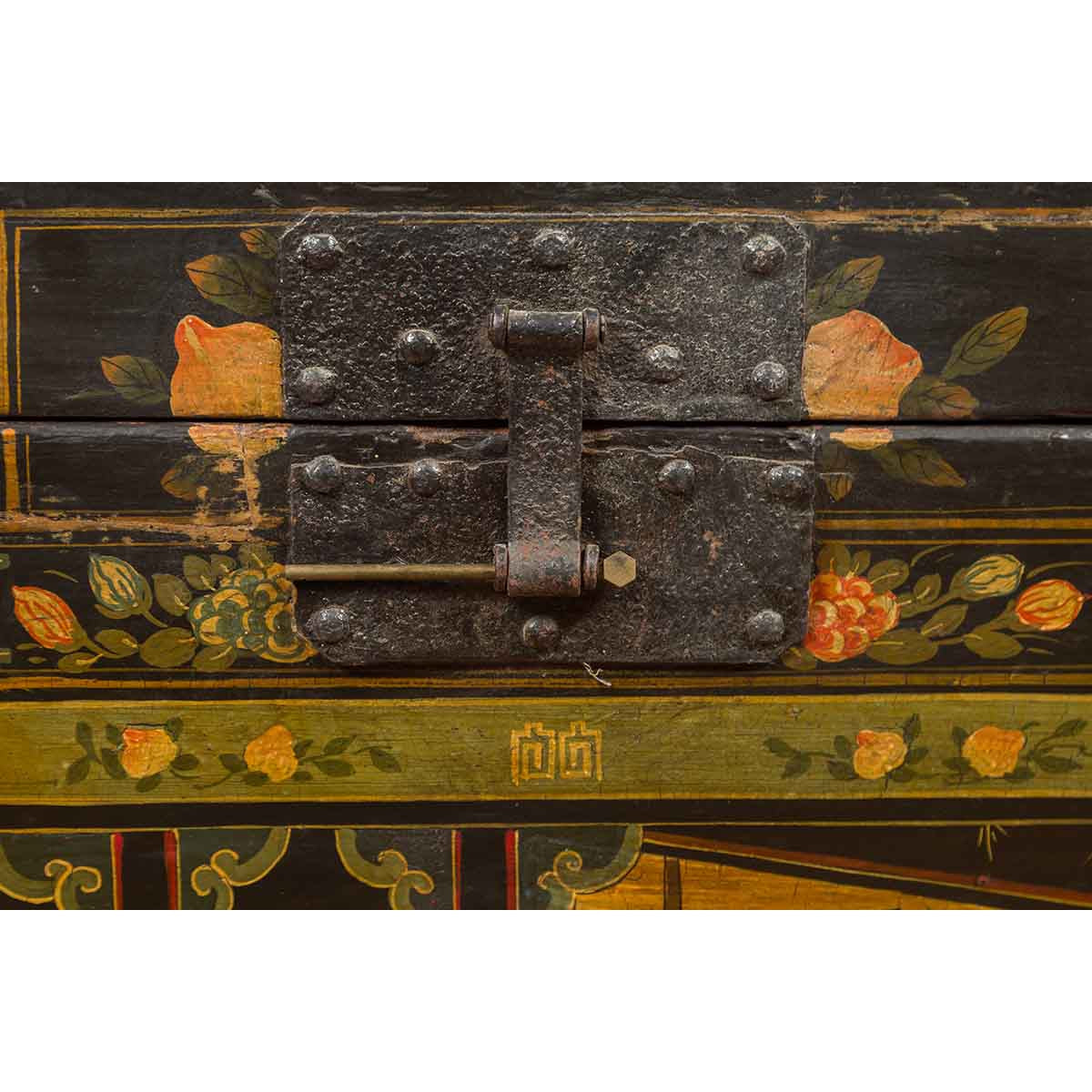 Chinese Antique Black Lacquered Dowry Chest with Polychrome Ceremonial Figures-13. Asian & Chinese Furniture, Art, Antiques, Vintage Home Décor for sale at FEA Home
