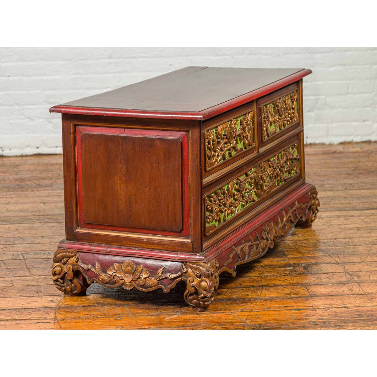 19th Century Madurese Polychrome Three-Drawer Dresser with Carved Floral Motif-7. Asian & Chinese Furniture, Art, Antiques, Vintage Home Décor for sale at FEA Home