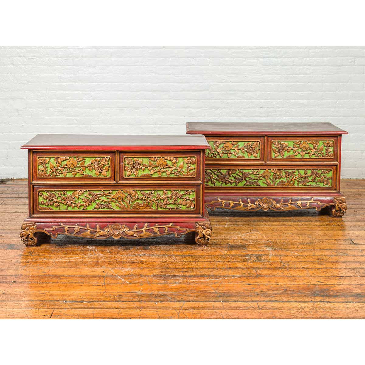 19th Century Madurese Polychrome Three-Drawer Dresser with Carved Floral Motif-20. Asian & Chinese Furniture, Art, Antiques, Vintage Home Décor for sale at FEA Home