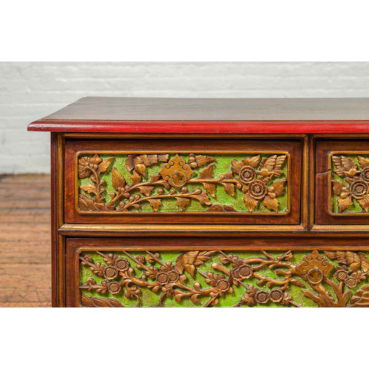 19th Century Madurese Polychrome Three-Drawer Dresser with Carved Floral Motif-8. Asian & Chinese Furniture, Art, Antiques, Vintage Home Décor for sale at FEA Home