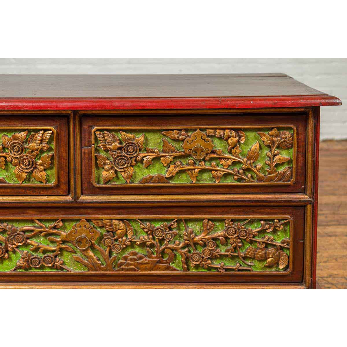 19th Century Madurese Polychrome Three-Drawer Dresser with Carved Floral Motif-9. Asian & Chinese Furniture, Art, Antiques, Vintage Home Décor for sale at FEA Home