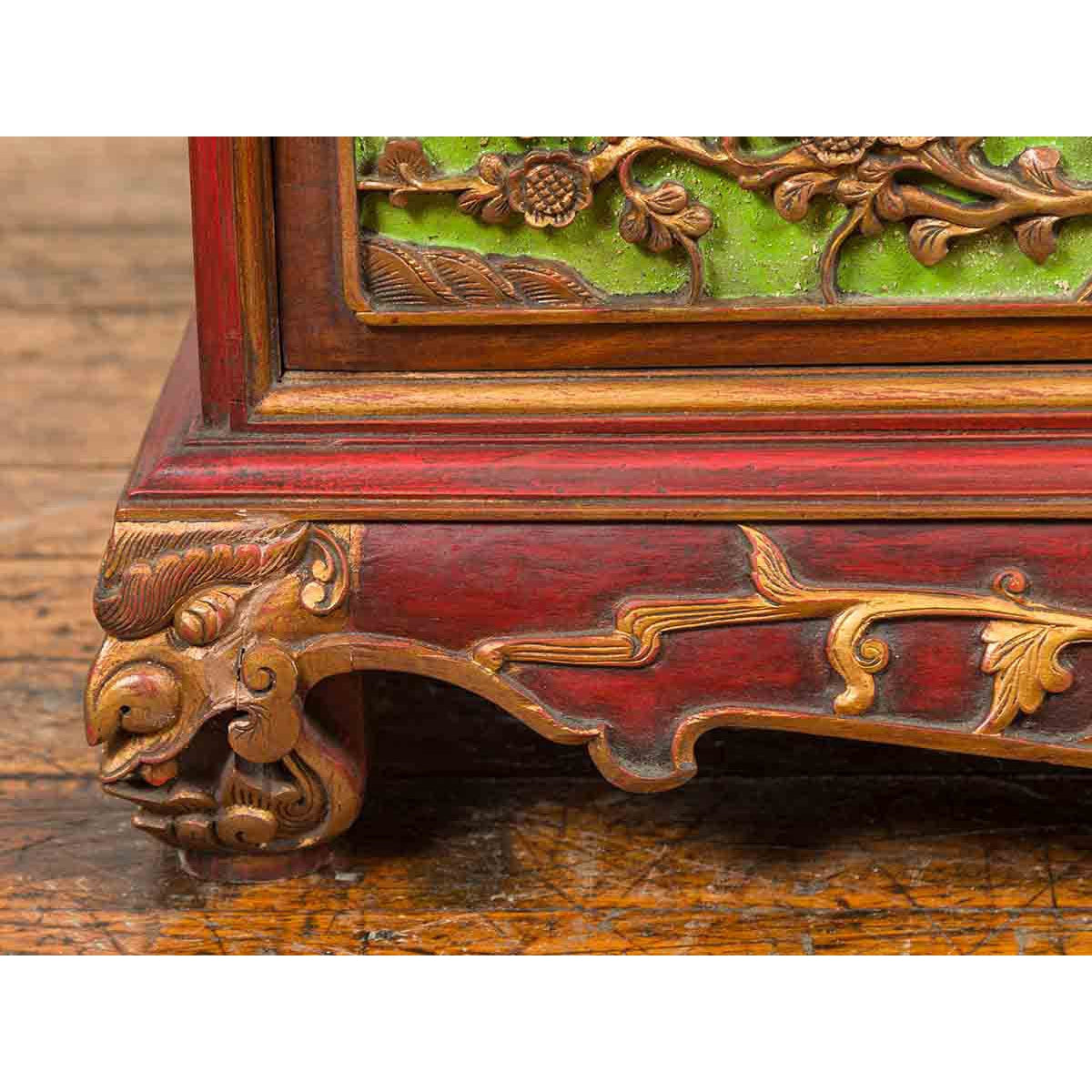 19th Century Madurese Polychrome Three-Drawer Dresser with Carved Floral Motif-10. Asian & Chinese Furniture, Art, Antiques, Vintage Home Décor for sale at FEA Home