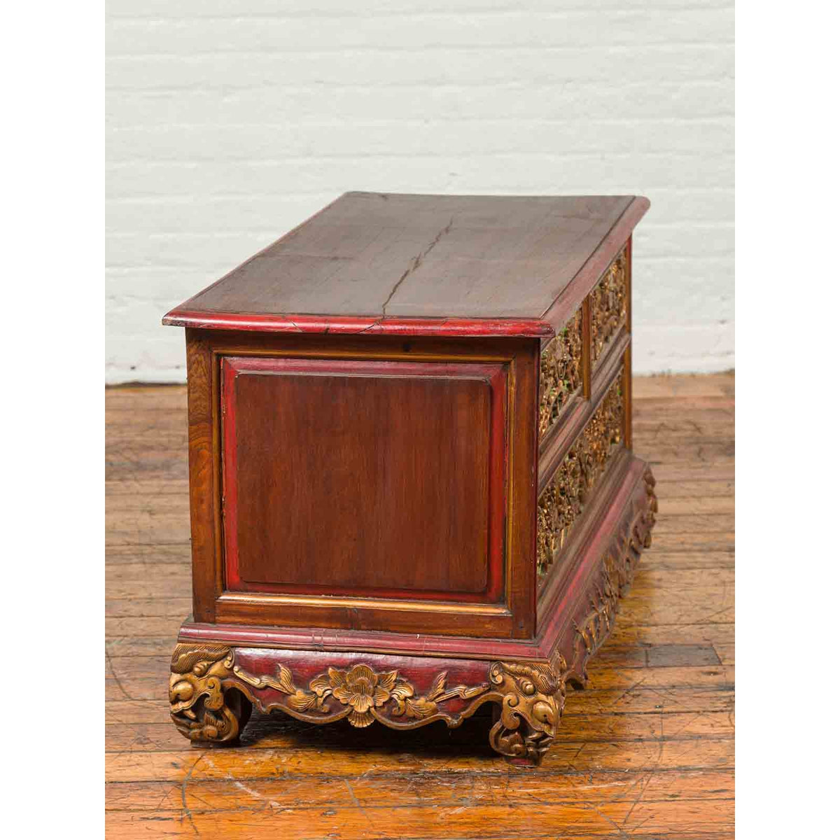 19th Century Madurese Polychrome Three-Drawer Dresser with Carved Floral Motif-15. Asian & Chinese Furniture, Art, Antiques, Vintage Home Décor for sale at FEA Home