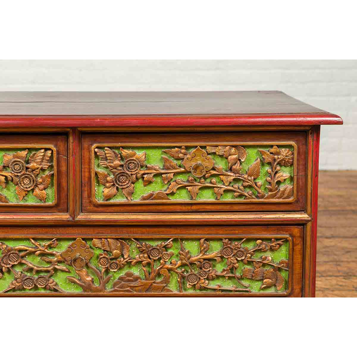 19th Century Madurese Polychrome Three-Drawer Dresser with Carved Floral Motif-8. Asian & Chinese Furniture, Art, Antiques, Vintage Home Décor for sale at FEA Home