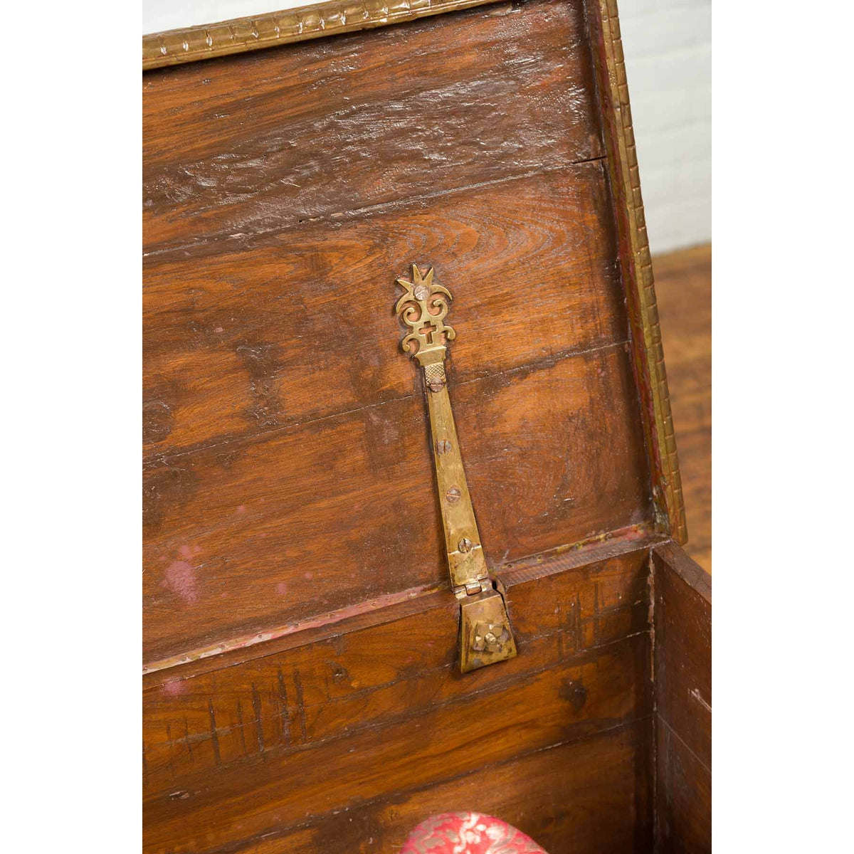 Antique Indian Blanket Chest with Bronze Sheathing, Geometric Patterns and Studs-19. Asian & Chinese Furniture, Art, Antiques, Vintage Home Décor for sale at FEA Home
