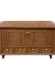Antique Indian Blanket Chest with Bronze Sheathing, Geometric Patterns and Studs-1. Asian & Chinese Furniture, Art, Antiques, Vintage Home Décor for sale at FEA Home
