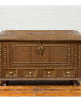 Antique Indian Blanket Chest with Bronze Sheathing, Geometric Patterns and Studs-2. Asian & Chinese Furniture, Art, Antiques, Vintage Home Décor for sale at FEA Home