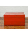 Vintage Chinese Distressed Red Lacquered Blanket Chest with Bronze Hardware-8. Asian & Chinese Furniture, Art, Antiques, Vintage Home Décor for sale at FEA Home