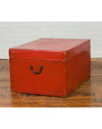 Vintage Chinese Distressed Red Lacquered Blanket Chest with Bronze Hardware-6. Asian & Chinese Furniture, Art, Antiques, Vintage Home Décor for sale at FEA Home