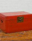 Vintage Chinese Distressed Red Lacquered Blanket Chest with Bronze Hardware-2. Asian & Chinese Furniture, Art, Antiques, Vintage Home Décor for sale at FEA Home