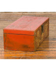 Chinese Vintage Red Lacquered Box with Golden Motifs and Bronze Hardware-9. Asian & Chinese Furniture, Art, Antiques, Vintage Home Décor for sale at FEA Home