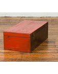 Chinese Vintage Red Lacquered Box with Golden Motifs and Bronze Hardware-11. Asian & Chinese Furniture, Art, Antiques, Vintage Home Décor for sale at FEA Home