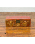 Chinese Vintage Red Lacquered Box with Golden Motifs and Bronze Hardware-4. Asian & Chinese Furniture, Art, Antiques, Vintage Home Décor for sale at FEA Home
