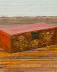Chinese Vintage Red Lacquered Box with Golden Motifs and Bronze Hardware-2. Asian & Chinese Furniture, Art, Antiques, Vintage Home Décor for sale at FEA Home