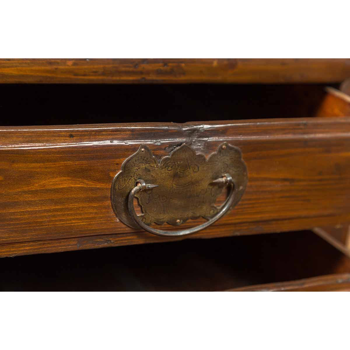 Vintage Chinese Side Chest with Three-Drawers and Traditional Hardware-10. Asian & Chinese Furniture, Art, Antiques, Vintage Home Décor for sale at FEA Home