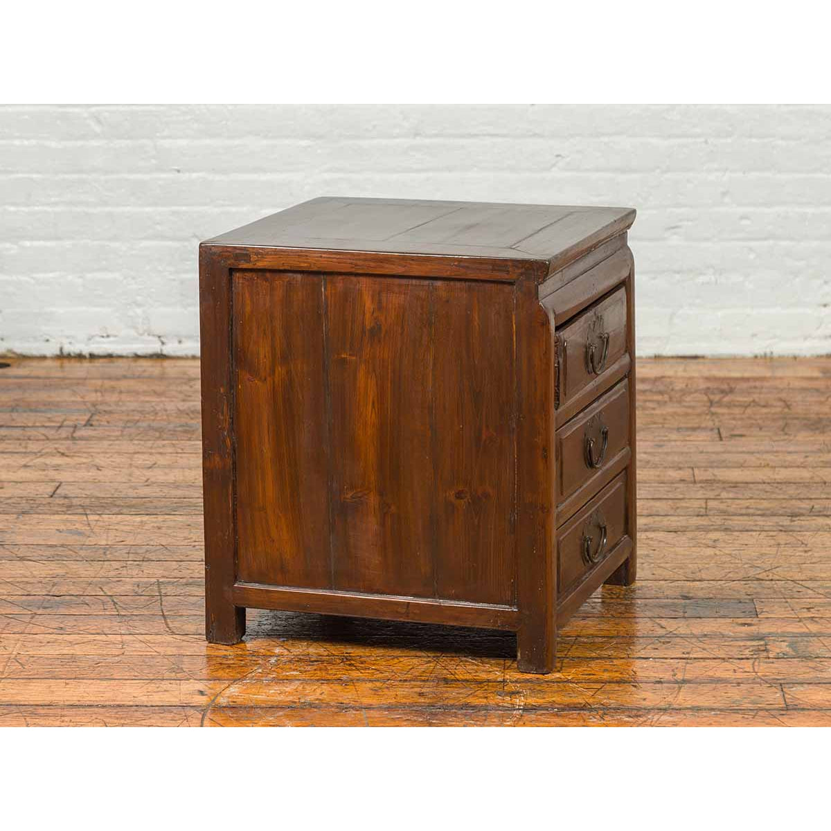 Vintage Chinese Side Chest with Three-Drawers and Traditional Hardware-11. Asian & Chinese Furniture, Art, Antiques, Vintage Home Décor for sale at FEA Home