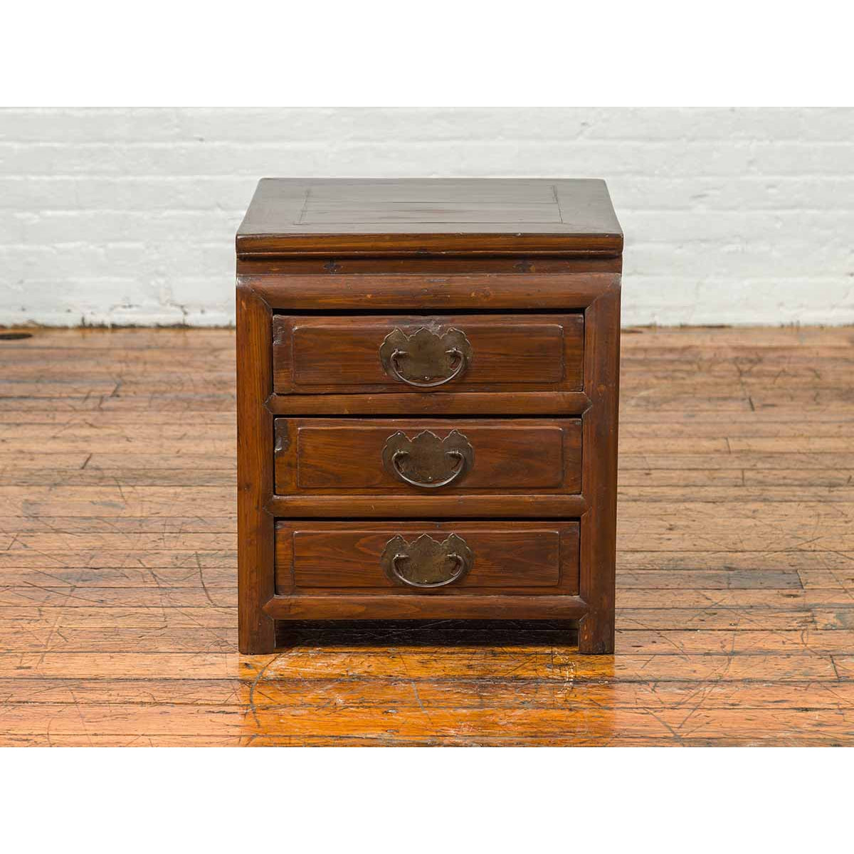 Vintage Chinese Side Chest with Three-Drawers and Traditional Hardware-4. Asian & Chinese Furniture, Art, Antiques, Vintage Home Décor for sale at FEA Home