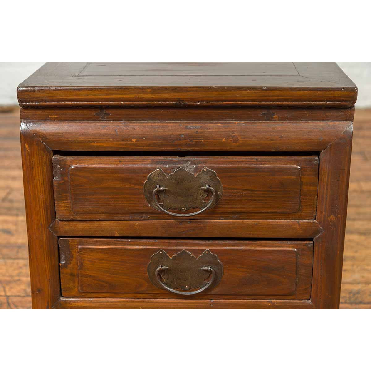 Vintage Chinese Side Chest with Three-Drawers and Traditional Hardware-6. Asian & Chinese Furniture, Art, Antiques, Vintage Home Décor for sale at FEA Home