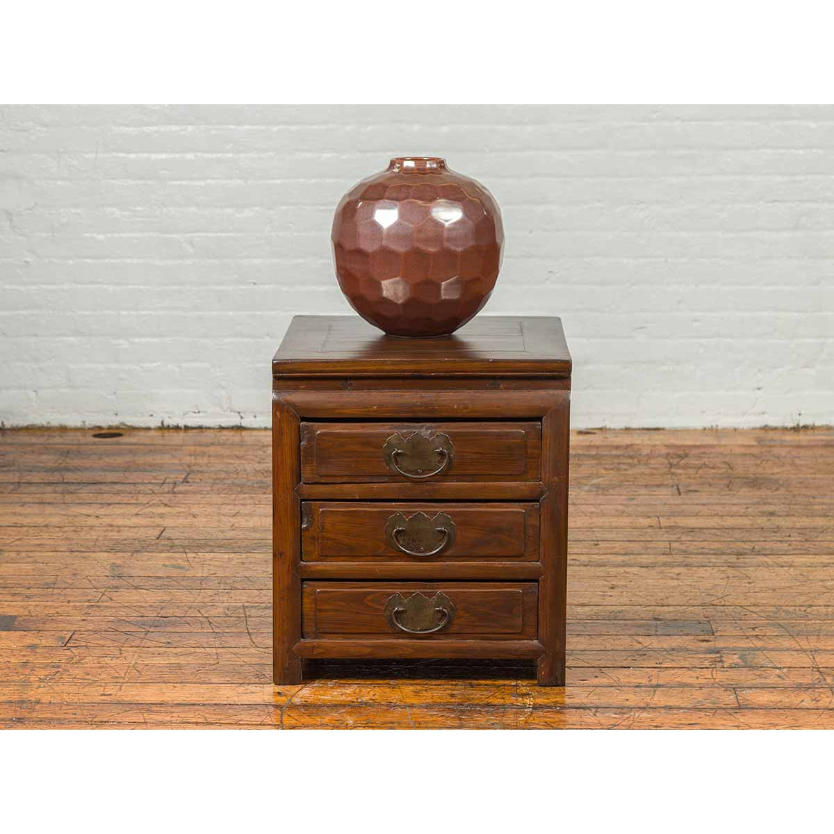 Vintage Chinese Side Chest with Three-Drawers and Traditional Hardware-3. Asian & Chinese Furniture, Art, Antiques, Vintage Home Décor for sale at FEA Home