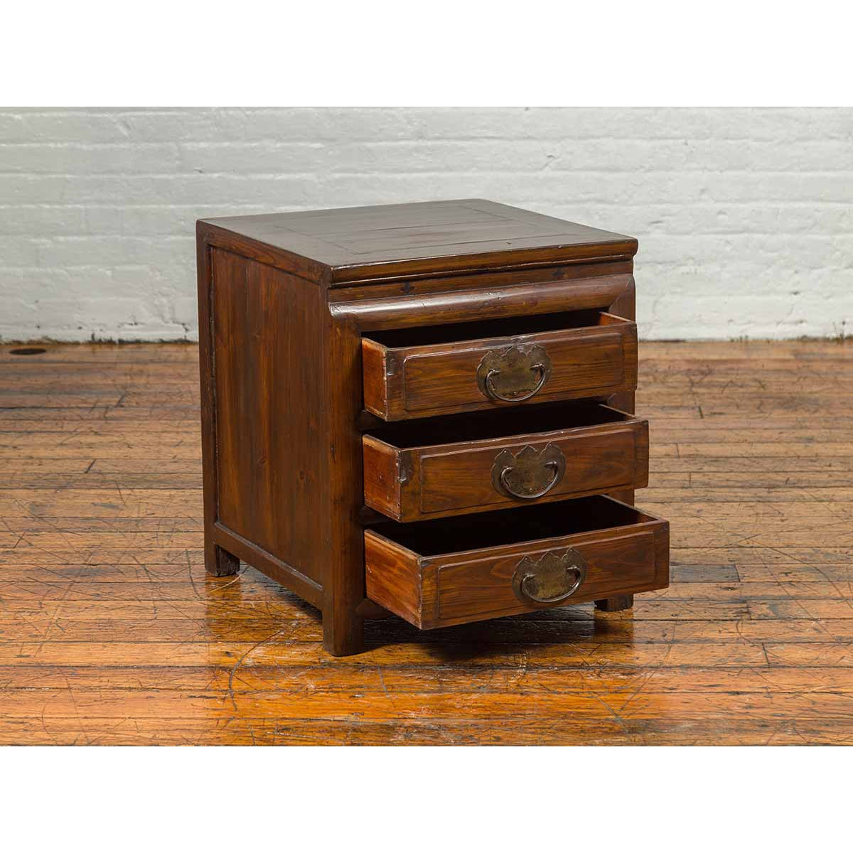Vintage Chinese Side Chest with Three-Drawers and Traditional Hardware-8. Asian & Chinese Furniture, Art, Antiques, Vintage Home Décor for sale at FEA Home
