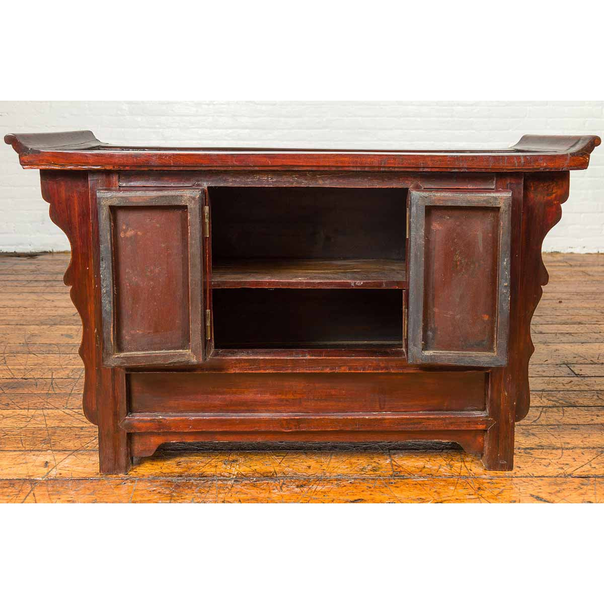 Chinese Antique Ming Dynasty Style Red Rose Console Cabinet with Everted Flanged-9. Asian & Chinese Furniture, Art, Antiques, Vintage Home Décor for sale at FEA Home