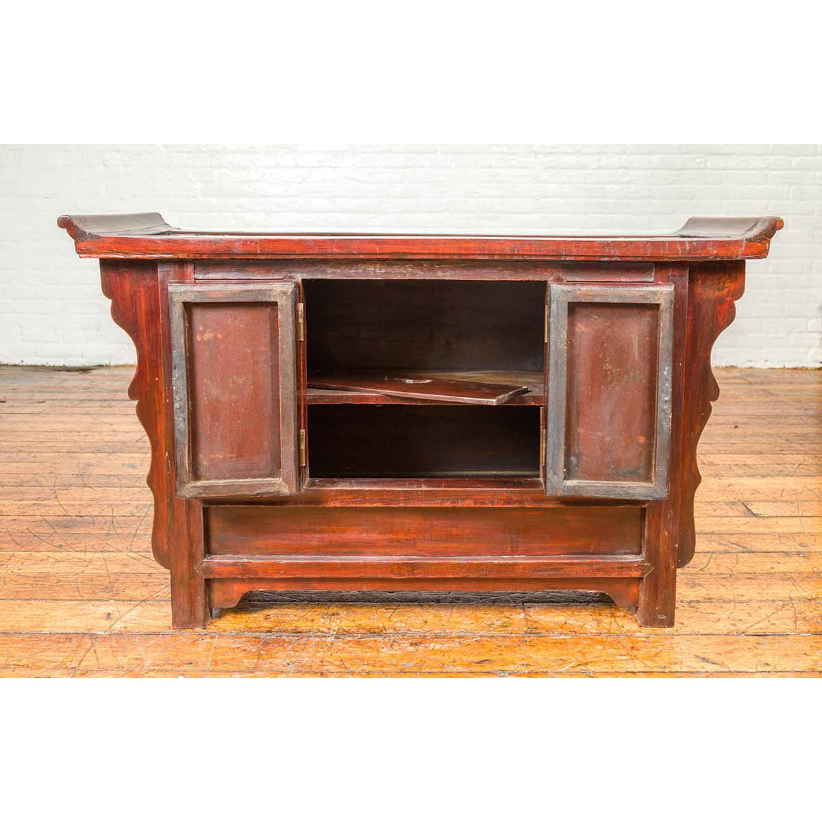 Chinese Antique Ming Dynasty Style Red Rose Console Cabinet with Everted Flanged-11. Asian & Chinese Furniture, Art, Antiques, Vintage Home Décor for sale at FEA Home