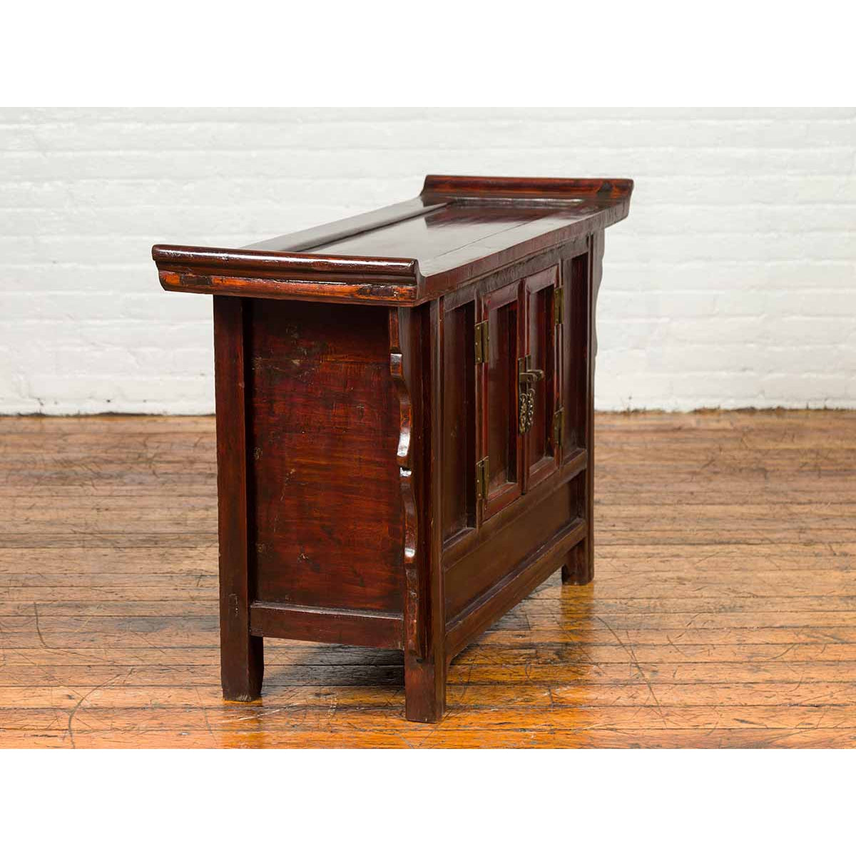 Chinese Antique Ming Dynasty Style Red Rose Console Cabinet with Everted Flanged-12. Asian & Chinese Furniture, Art, Antiques, Vintage Home Décor for sale at FEA Home