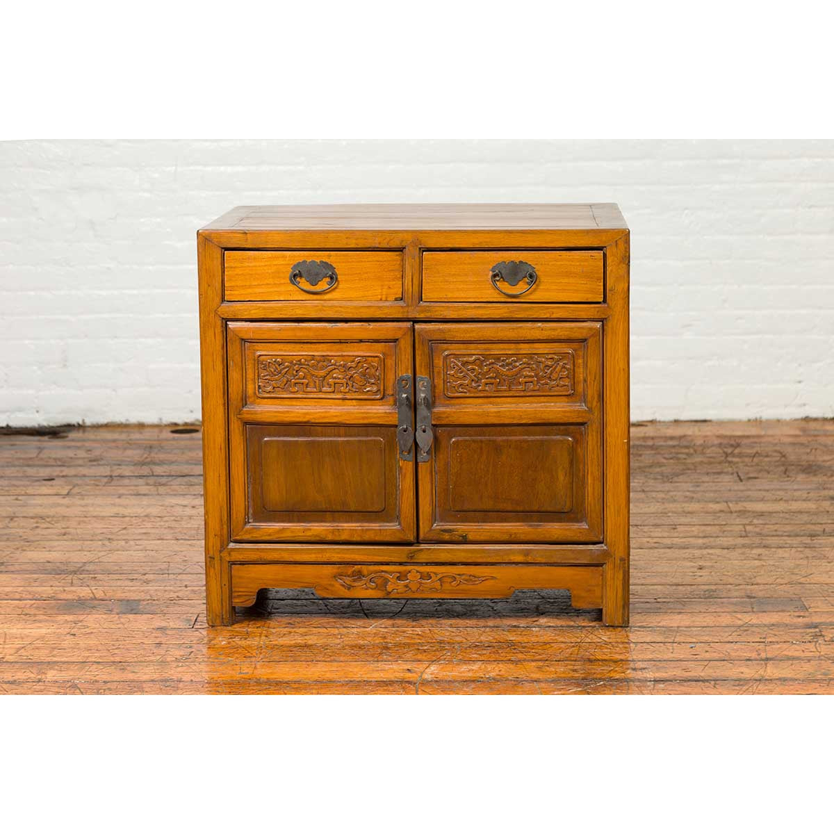 Antique Chinese Side Chest with Carved Motifs, Two Drawers and Double Doors-4. Asian & Chinese Furniture, Art, Antiques, Vintage Home Décor for sale at FEA Home