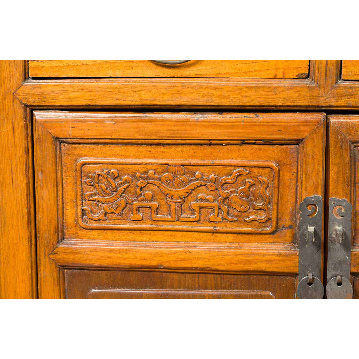 Antique Chinese Side Chest with Carved Motifs, Two Drawers and Double Doors-6. Asian & Chinese Furniture, Art, Antiques, Vintage Home Décor for sale at FEA Home
