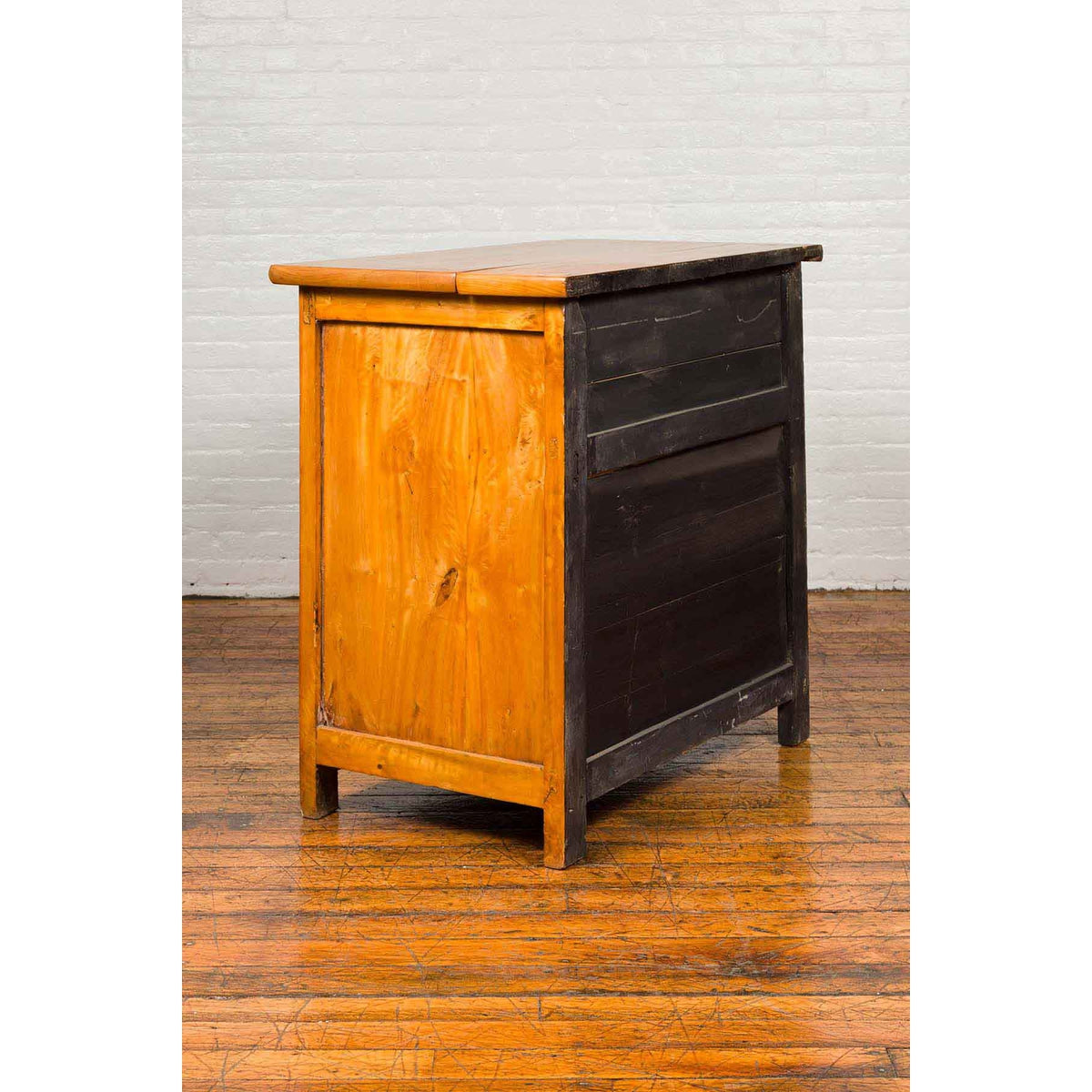Chinese Vintage Natural Elmwood Console Cabinet with Removable Top and Doors-15. Asian & Chinese Furniture, Art, Antiques, Vintage Home Décor for sale at FEA Home