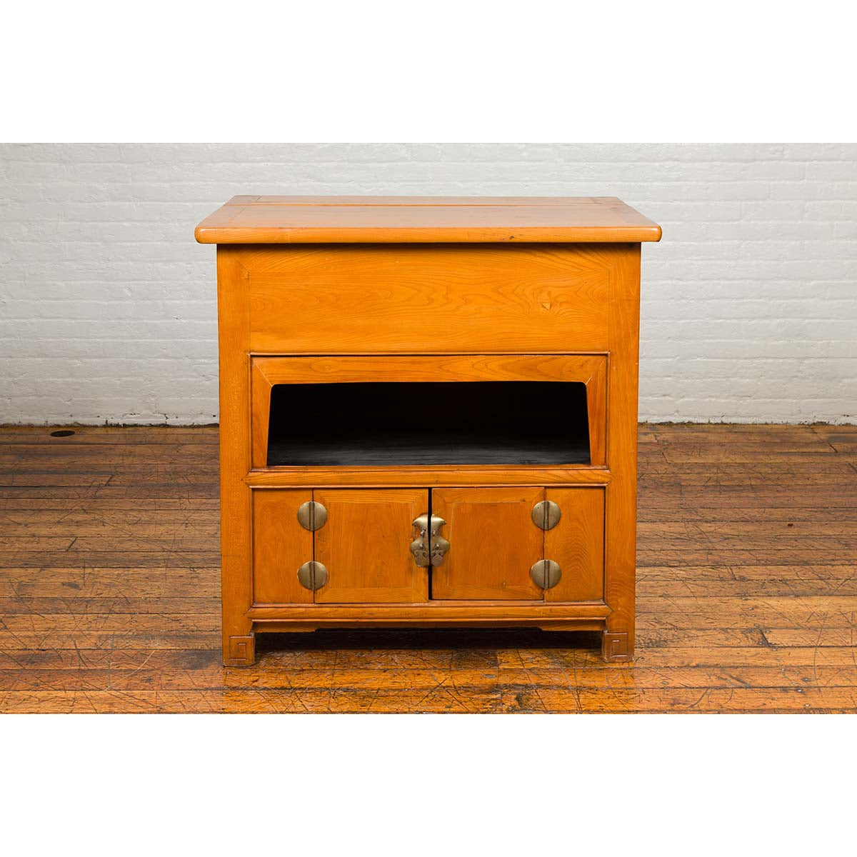 Chinese Vintage Natural Elmwood Console Cabinet with Removable Top and Doors-4. Asian & Chinese Furniture, Art, Antiques, Vintage Home Décor for sale at FEA Home