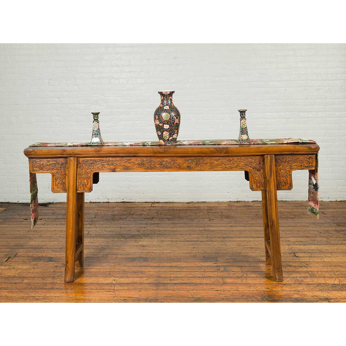 Chinese Ming Style Altar Table with Foliage Carved Frieze and Open Fretwork-3. Asian & Chinese Furniture, Art, Antiques, Vintage Home Décor for sale at FEA Home