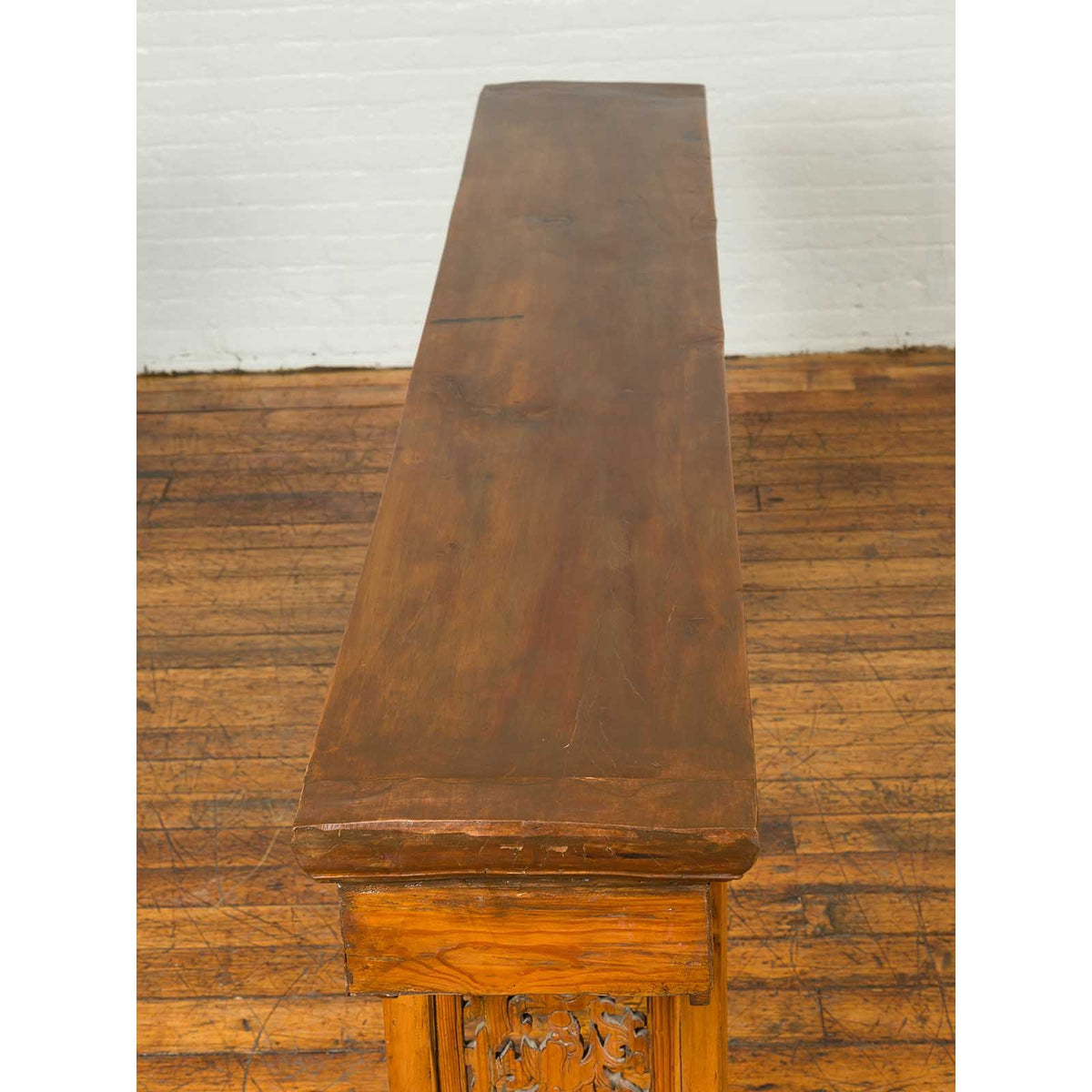 Chinese Ming Style Altar Table with Foliage Carved Frieze and Open Fretwork-16. Asian & Chinese Furniture, Art, Antiques, Vintage Home Décor for sale at FEA Home