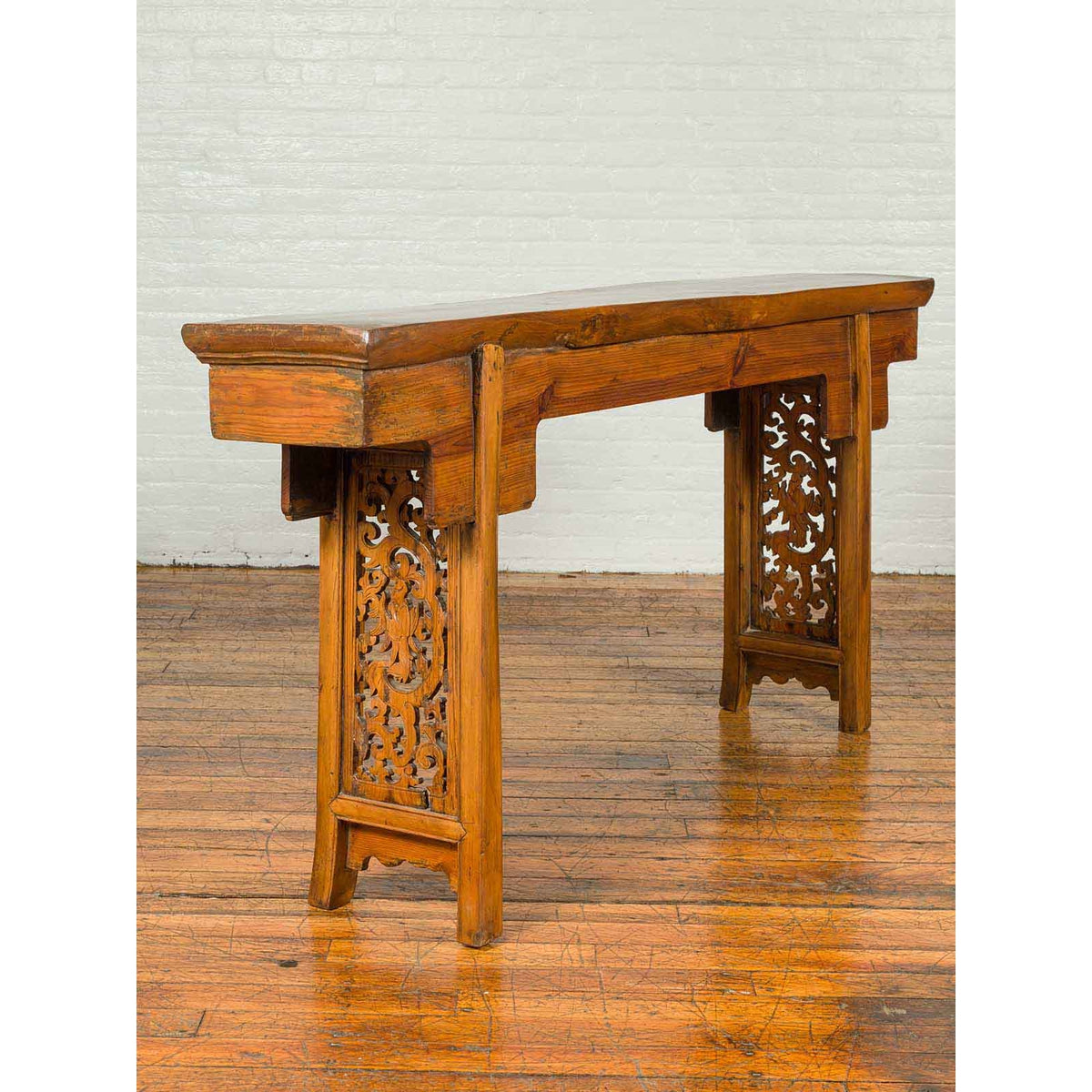 Chinese Ming Style Altar Table with Foliage Carved Frieze and Open Fretwork-2. Asian & Chinese Furniture, Art, Antiques, Vintage Home Décor for sale at FEA Home