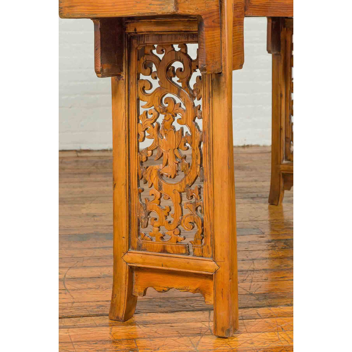 Chinese Ming Style Altar Table with Foliage Carved Frieze and Open Fretwork-14. Asian & Chinese Furniture, Art, Antiques, Vintage Home Décor for sale at FEA Home