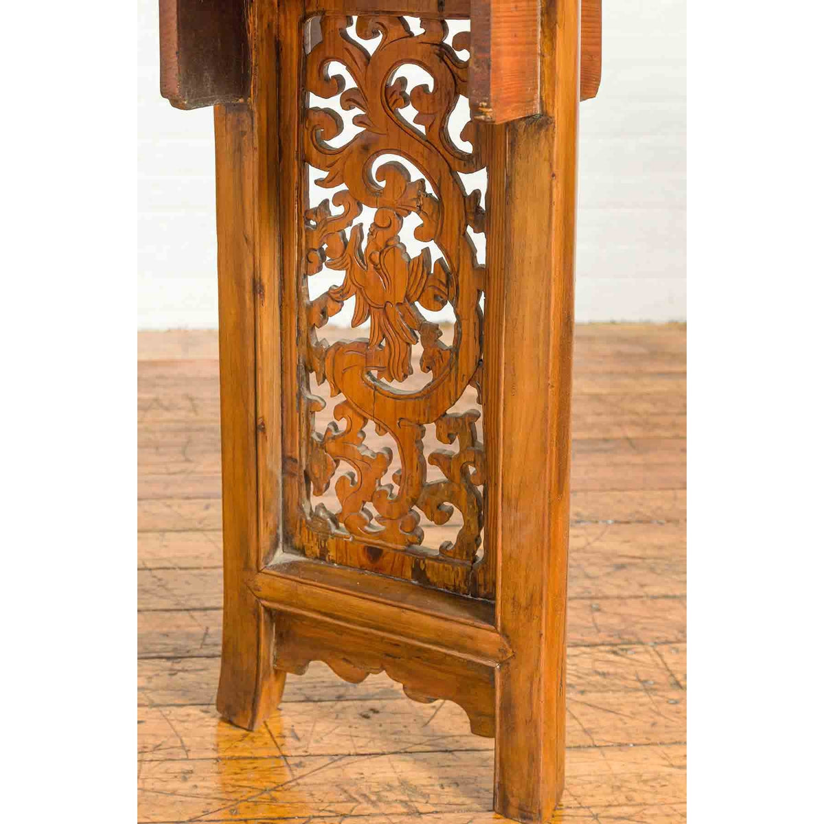 Chinese Ming Style Altar Table with Foliage Carved Frieze and Open Fretwork-9. Asian & Chinese Furniture, Art, Antiques, Vintage Home Décor for sale at FEA Home