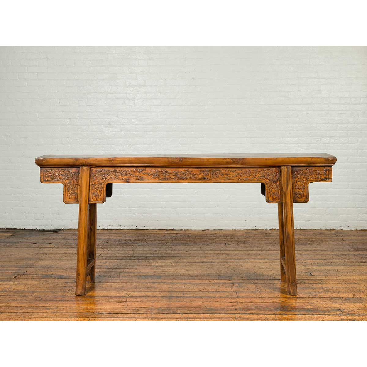 Chinese Ming Style Altar Table with Foliage Carved Frieze and Open Fretwork-4. Asian & Chinese Furniture, Art, Antiques, Vintage Home Décor for sale at FEA Home