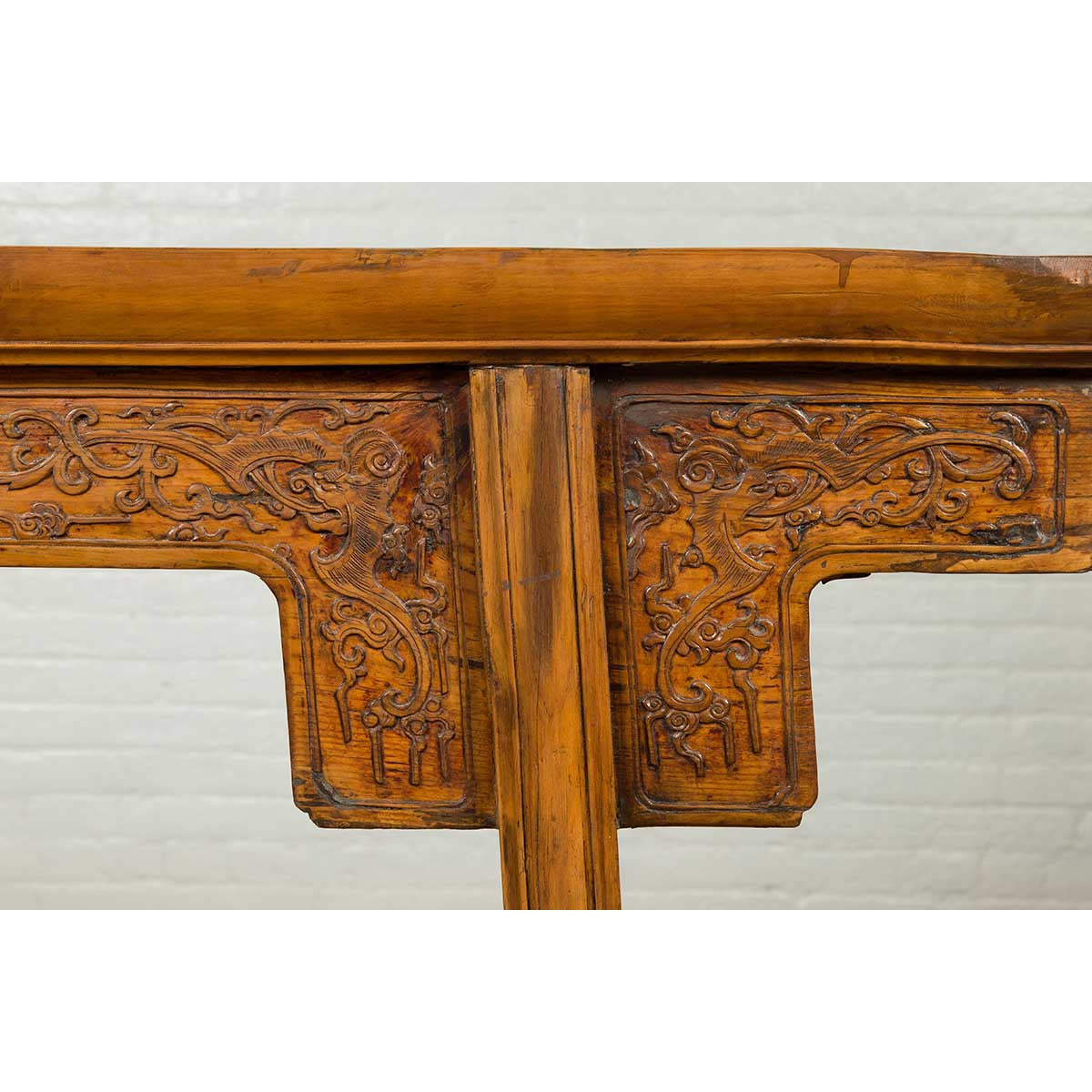 Chinese Ming Style Altar Table with Foliage Carved Frieze and Open Fretwork-8. Asian & Chinese Furniture, Art, Antiques, Vintage Home Décor for sale at FEA Home