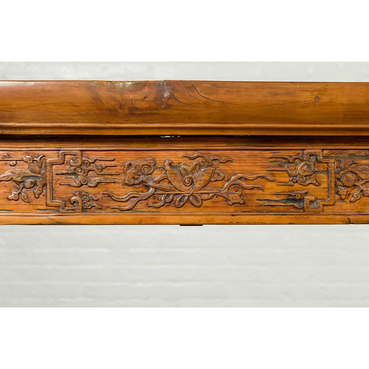 Chinese Ming Style Altar Table with Foliage Carved Frieze and Open Fretwork-7. Asian & Chinese Furniture, Art, Antiques, Vintage Home Décor for sale at FEA Home