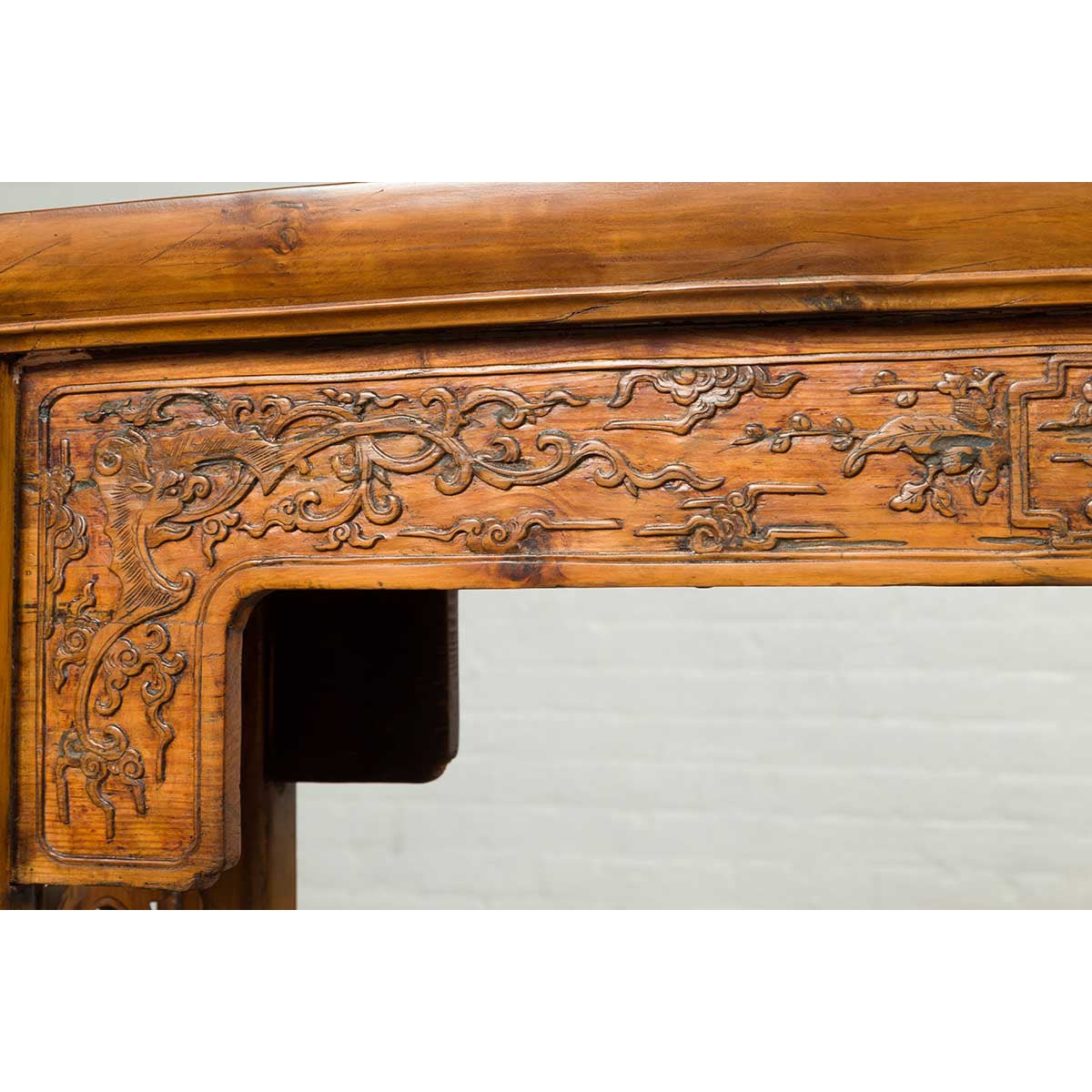 Chinese Ming Style Altar Table with Foliage Carved Frieze and Open Fretwork-11. Asian & Chinese Furniture, Art, Antiques, Vintage Home Décor for sale at FEA Home