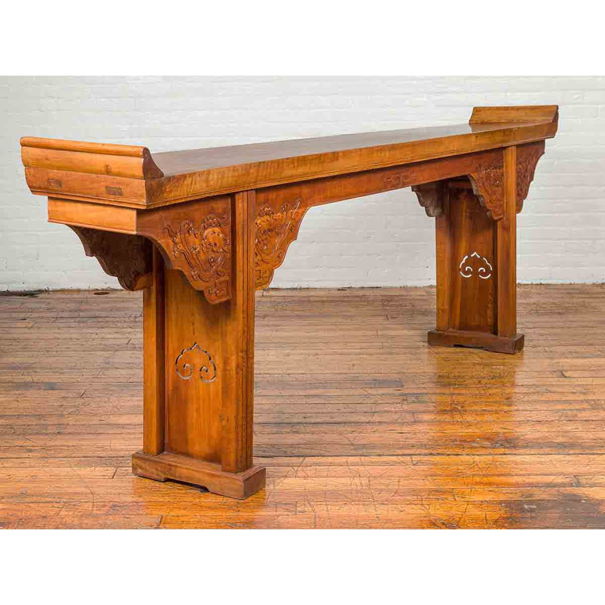 Ming Style Altar Table with Everted Flanges, Cloud Motifs and Mythical Creatures-6. Asian & Chinese Furniture, Art, Antiques, Vintage Home Décor for sale at FEA Home