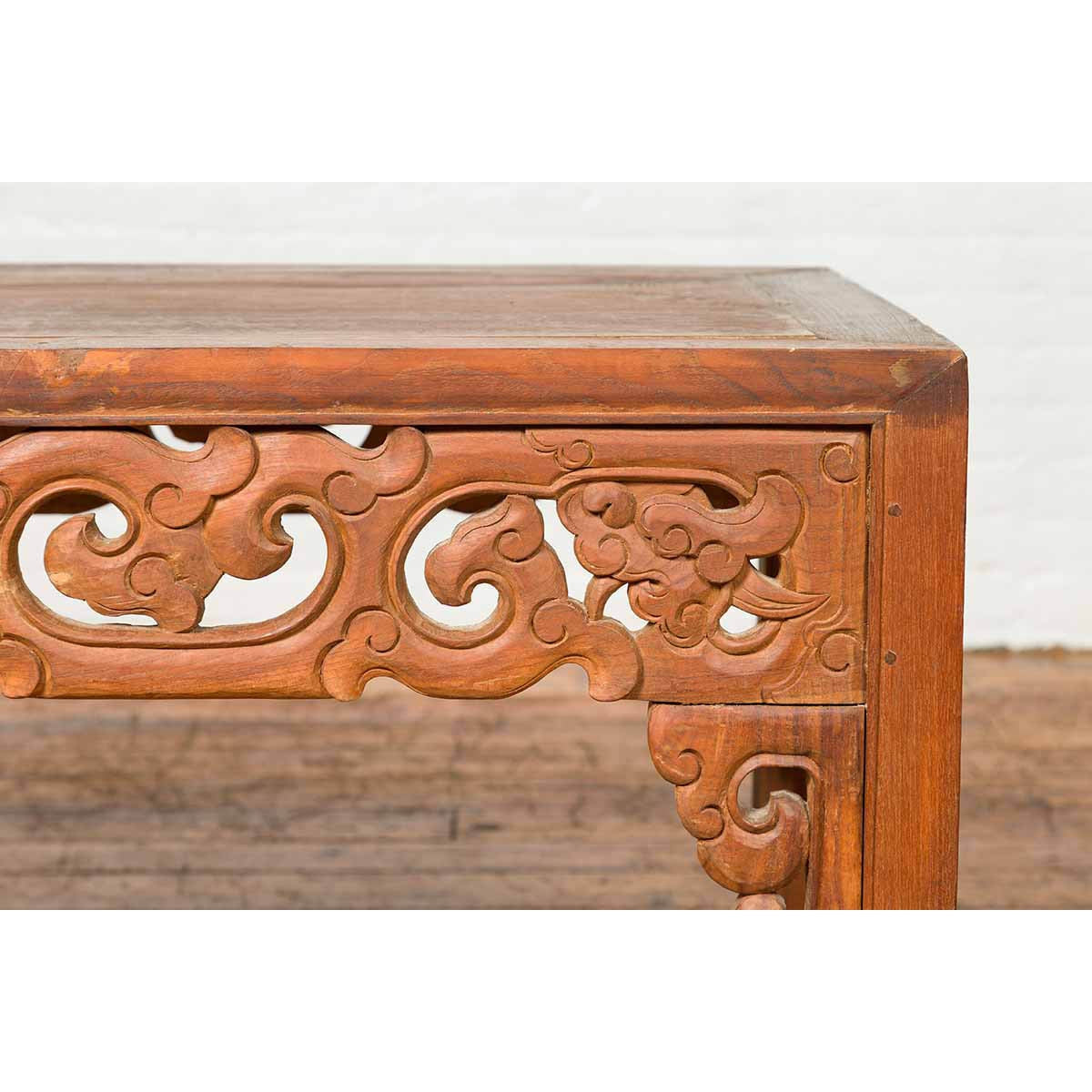 Thai Teak Wood Side Table with Cloud Carved Apron and Horse Hoof Feet-11. Asian & Chinese Furniture, Art, Antiques, Vintage Home Décor for sale at FEA Home