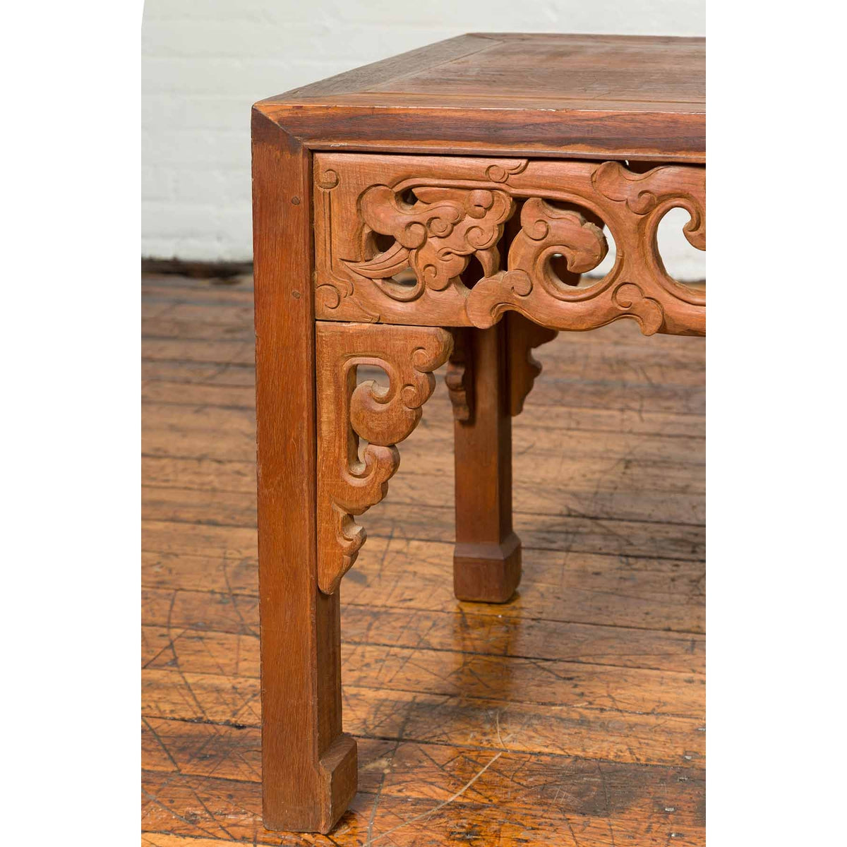 Thai Teak Wood Side Table with Cloud Carved Apron and Horse Hoof Feet-12. Asian & Chinese Furniture, Art, Antiques, Vintage Home Décor for sale at FEA Home