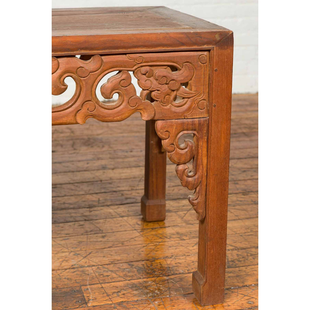 Thai Teak Wood Side Table with Cloud Carved Apron and Horse Hoof Feet-13. Asian & Chinese Furniture, Art, Antiques, Vintage Home Décor for sale at FEA Home