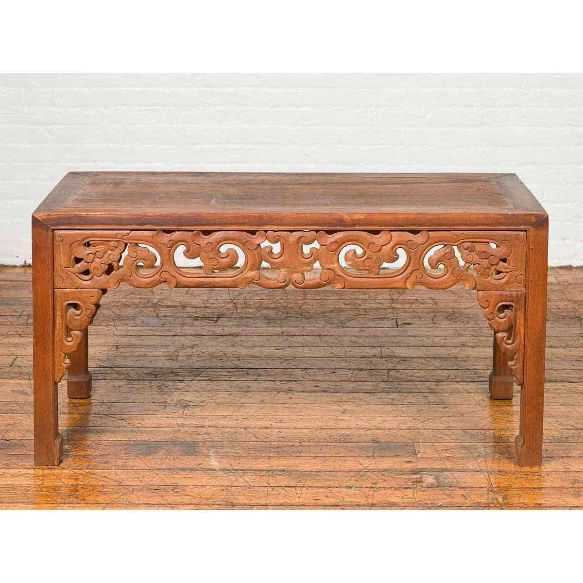 Thai Teak Wood Side Table with Cloud Carved Apron and Horse Hoof Feet-3. Asian & Chinese Furniture, Art, Antiques, Vintage Home Décor for sale at FEA Home