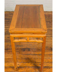 Chinese Ming Dynasty Style Vintage Elm Waisted Table with Humpbacked Stretcher-11. Asian & Chinese Furniture, Art, Antiques, Vintage Home Décor for sale at FEA Home